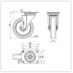 PU zwenkwiel met topplaat - 125mm - 180kg Rollen
