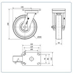 Nylon zwaarlast zwenkwiel - 200mm - 1000kg Kogellager