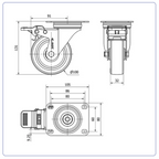PU zwenkwiel geremd met topplaat - 100mm - 180kg Rollen