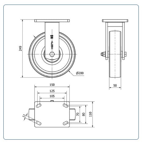 Nylon zwaarlast Bokwiel- 200mm - 1000kg Kogellager
