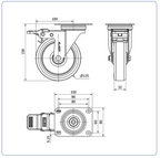 PU zwenkwiel geremd met topplaat - 125mm - 180kg Rollen