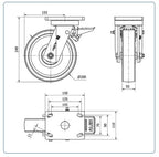 Nylon zwaarlast zwenkwiel geremd met topplaat- 200mm - 1000kg Kogellager