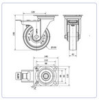 PU zwenkwiel geremd met topplaat - 150mm - 300kg Rollen