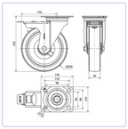 PU zwenkwiel geremd met topplaat - 200mm - 400kg Rollen