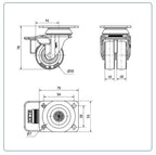 Rubber dubbel zwenkwiel geremd met topplaat - 50mm - 70kg