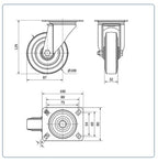 Blauw rubber zwenkwiel met topplaat - 100mm - 120kg Rollen
