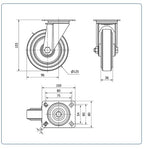 Blauw rubber zwenkwiel met topplaat - 125mm - 150kg Rollen