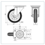Rubber zwenkwiel met topplaat - 160mm - 160kg Rollen