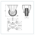 Rubber bokwiel  - 80mm - 70kg Rollen