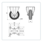 Rubber bokwiel  - 100mm - 90kg Rollen