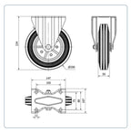 Rubber bokwiel  - 200mm - 205kg Rollen