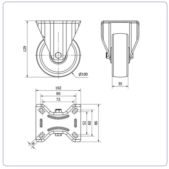 Nylon bokwiel  - 100mm - 150kg
