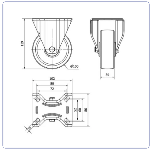 Nylon bokwiel  - 100mm - 150kg