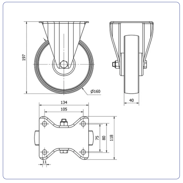 Nylon bokwiel  - 160mm - 200kg Rollen