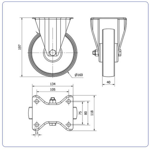 Nylon bokwiel  - 160mm - 200kg Rollen