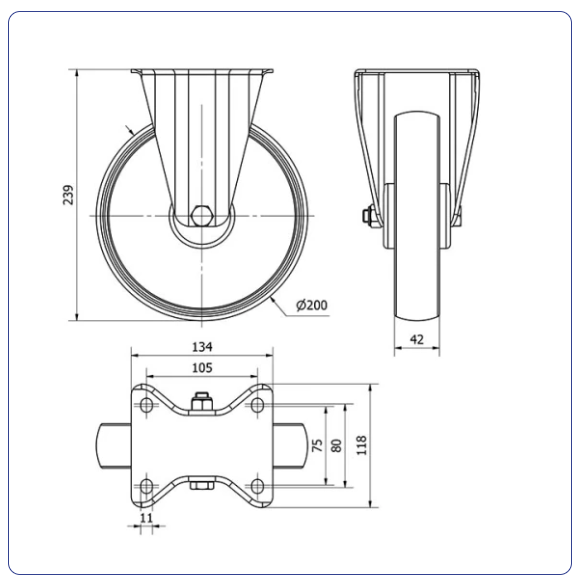 Nylon bokwiel  - 200mm - 280kg Rollen