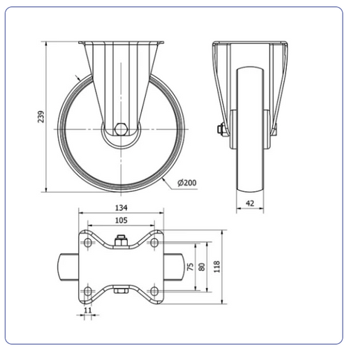 Nylon bokwiel  - 200mm - 280kg Rollen