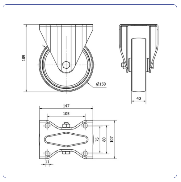 Nylon bokwiel  - 150mm - 200kg