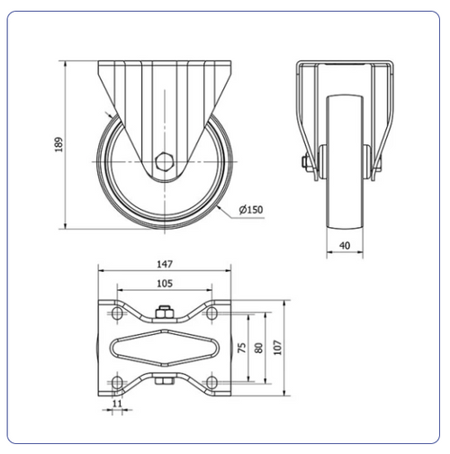 Nylon bokwiel  - 150mm - 200kg