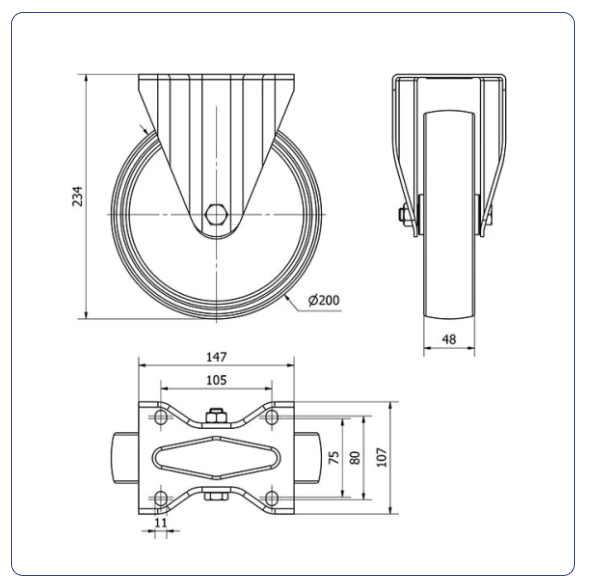 Nylon bokwiel  - 200mm - 280kg