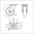 Nylon zwenkwiel met topplaat - 100mm - 150kg Rollen