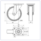 Nylon zwenkwiel met topplaat - 200mm - 280kg