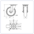 Nylon zwenkwiel met topplaat - 125mm - 170kg
