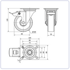 Nylon zwenkwiel geremd met topplaat - 100mm - 150kg