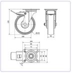 Nylon zwenkwiel geremd met topplaat - 125mm - 170kg Rollen