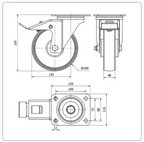 Nylon zwenkwiel geremd met topplaat - 160mm - 200kg Rollen