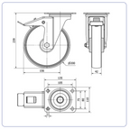 Nylon zwenkwiel geremd met topplaat - 200mm - 280kg Rollen