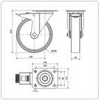 Nylon zwenkwiel geremd met topplaat - 200mm - 280kg