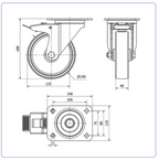 Nylon zwenkwiel geremd met topplaat - 150mm - 200kg