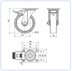 Nylon zwenkwiel geremd met topplaat - 125mm - 170kg Rollen