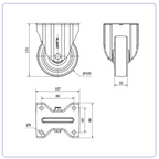 PU RVS blauw bokwiel - 100mm - 150kg RVS rollen