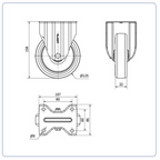PU RVS blauw bokwiel - 125mm - 175kg