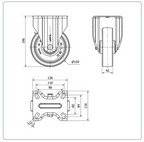 PU RVS blauw bokwiel - 150mm - 250kg