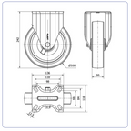 PU RVS blauw bokwiel - 200mm - 300kg