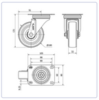 PU RVS zwenkwiel blauw met topplaat - 100mm - 150kg