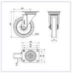 PU RVS zwenkwiel blauw met topplaat - 125mm - 175kg RVS rollen