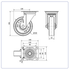 PU RVS zwenkwiel blauw met topplaat - 150mm - 250kg