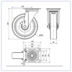 PU RVS zwenkwiel blauw met topplaat - 200mm - 300kg RVS rollen