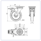 PU RVS zwenkwiel geremd blauw met topplaat - 125mm - 175kg RVS rollen