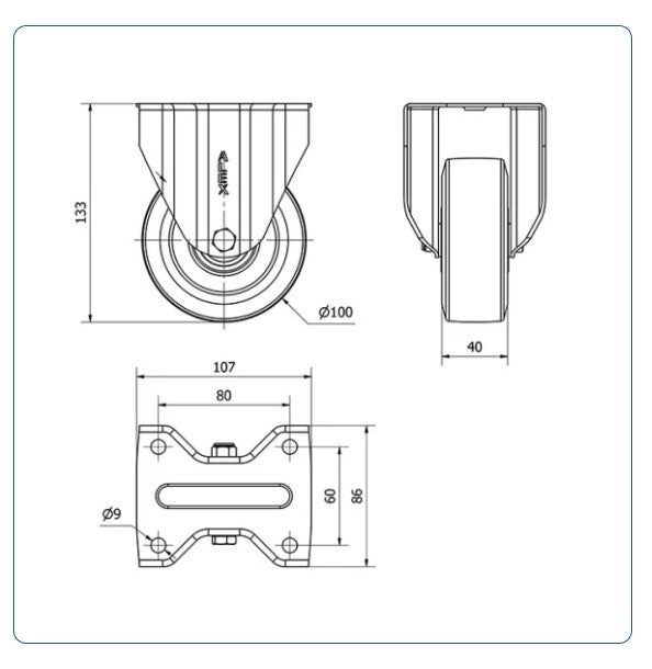Elastiek rubber aluminium bokwiel - 100mm - 200kg Kogellager