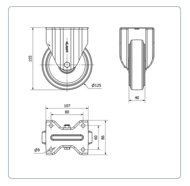 Elastiek rubber aluminium bokwiel - 125mm - 250kg Kogellager