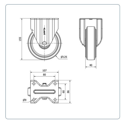 Elastiek rubber aluminium bokwiel - 125mm - 250kg Kogellager