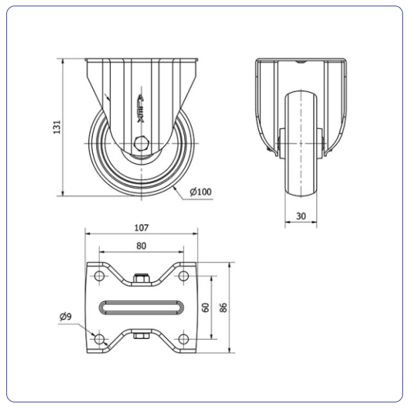 Spuitgegoten Rubber RVS bokwiel - 100mm - 100kg