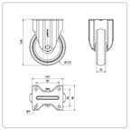 Spuitgegoten Rubber RVS bokwiel - 125mm - 120kg