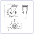 Spuitgegoten Rubber RVS zwenkwiel  met topplaat - 125mm - 120kg RVS rollen