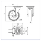 Spuitgegoten Rubber RVS zwenkwiel  met topplaat - 160mm - 160kg